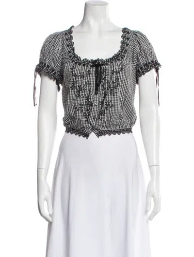 Pre-owned Doen Plaid Print Scoop Neck Blouse In Blue