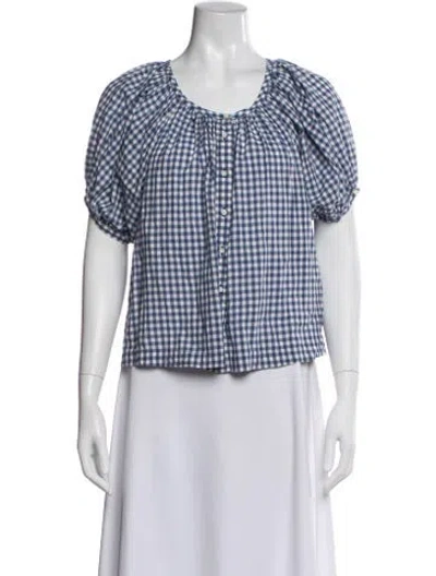 Pre-owned Doen Plaid Print Scoop Neck Blouse In Blue