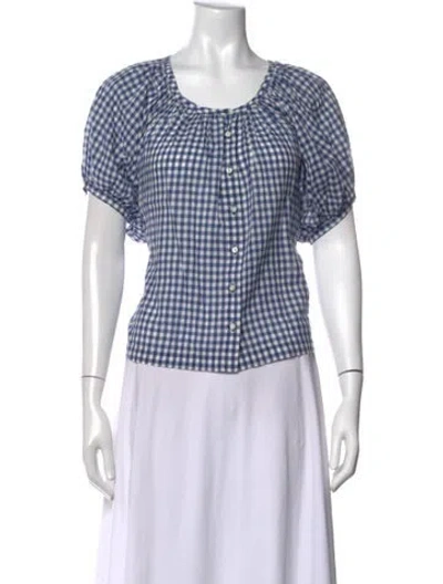 Pre-owned Doen Plaid Print Scoop Neck Blouse In Blue