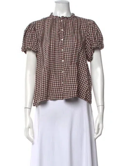 Pre-owned Doen Plaid Print Scoop Neck Blouse In Multicolor