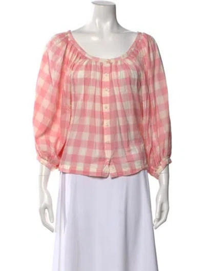 Pre-owned Doen Plaid Print Scoop Neck Blouse In Pink