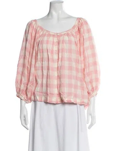 Pre-owned Doen Plaid Print Scoop Neck Blouse In Pink