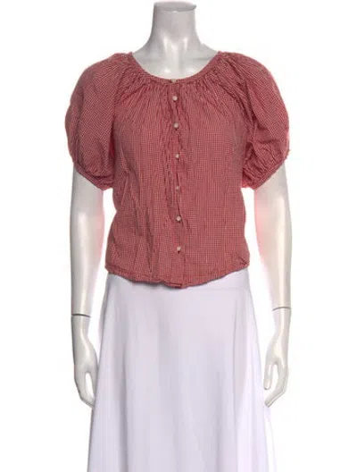Pre-owned Doen Plaid Print Scoop Neck Blouse In Red