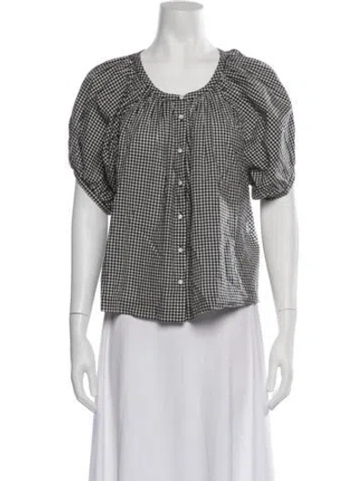 Pre-owned Doen Plaid Print Scoop Neck Blouse W/ Tags In Grey