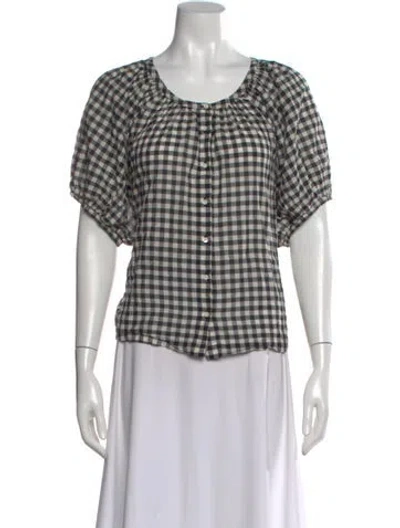 Pre-owned Doen Plaid Print Scoop Neck Blouse In White