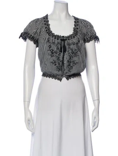 Pre-owned Doen Plaid Print Square Neckline Blouse In White