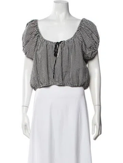 Pre-owned Doen Plaid Print Square Neckline Blouse In White