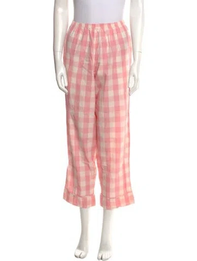 Pre-owned Doen Plaid Print Straight Leg Pants In Pink