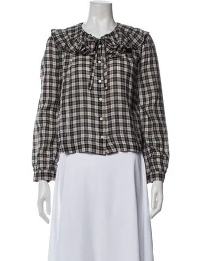 Pre-owned Doen Plaid Print Tie Neck Blouse In Multi