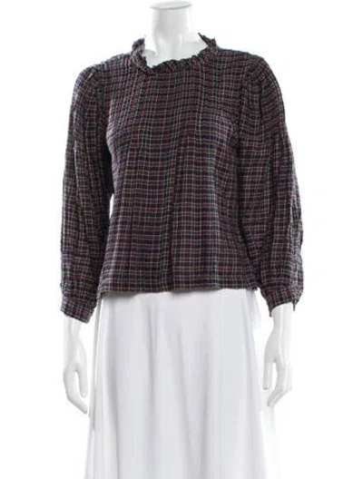 Pre-owned Doen Plaid Print Tie Neck Blouse In Multi
