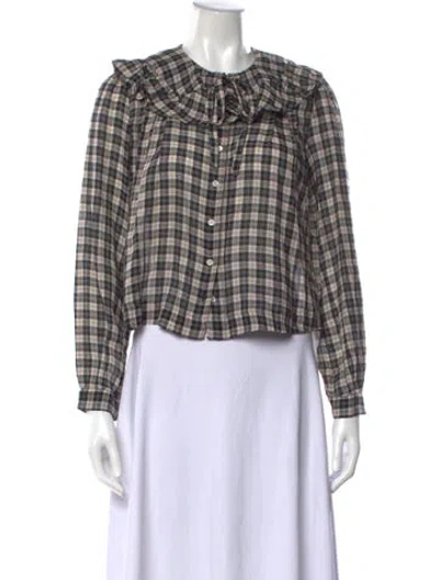 Pre-owned Doen Plaid Print Tie Neck Blouse W/ Tags In Multicolor