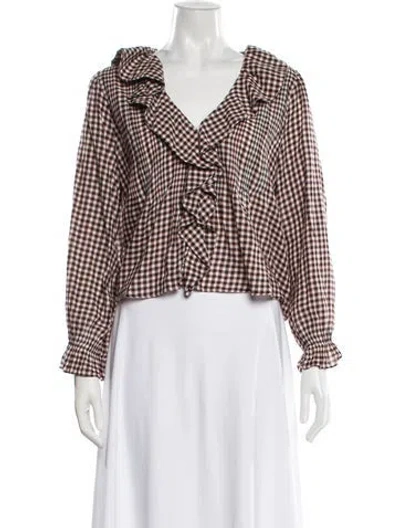Pre-owned Doen Plaid Print V-neck Blouse In Multi