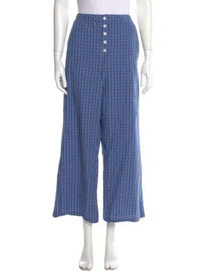Pre-owned Doen Plaid Print Wide Leg Pants In Blue