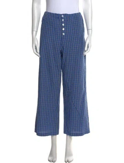 Pre-owned Doen Plaid Print Wide Leg Pants In Blue