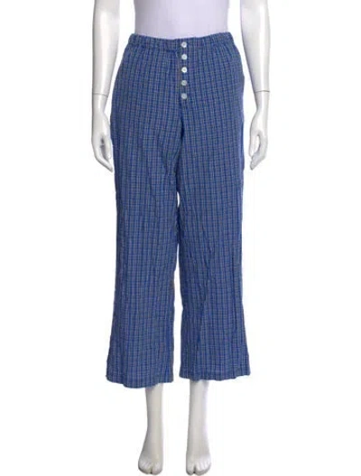 Pre-owned Doen Plaid Print Wide Leg Pants In Blue