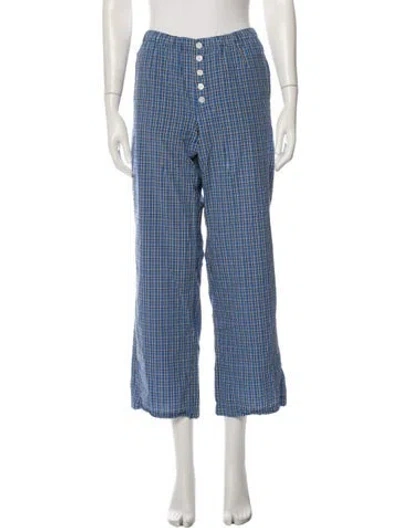 Pre-owned Doen Plaid Print Wide Leg Pants In Blue