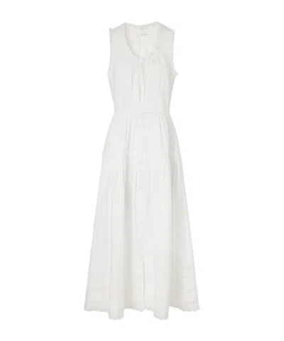 Doen Hortense Pintucked Embroidered Organic Cotton Midi Dress In White