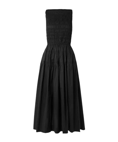 Doen Pleated Organic Cotton-poplin Midi Dress In Black