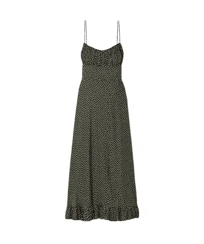 Doen Rosaria Polka-dot Silk-blend Midi Dress In Black