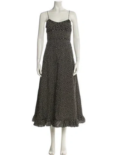 Pre-owned Doen Polka Dot Print Long Dress In Black