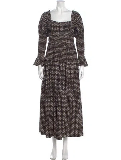 Pre-owned Doen Polka Dot Print Long Dress In Black