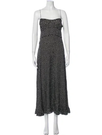 Pre-owned Doen Polka Dot Print Long Dress In Black