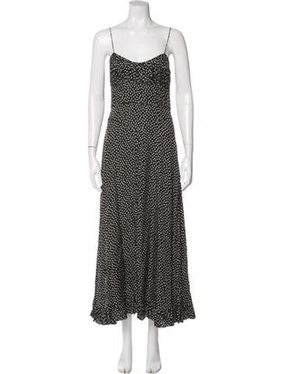 Pre-owned Doen Polka Dot Print Long Dress In Black