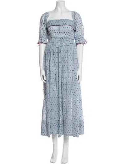 Pre-owned Doen Polka Dot Print Long Dress In Blue