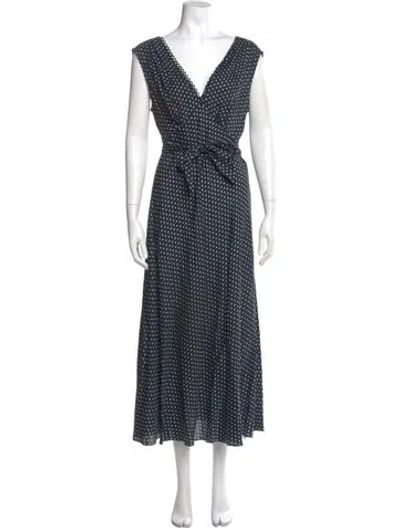Pre-owned Doen Polka Dot Print Long Dress In Blue