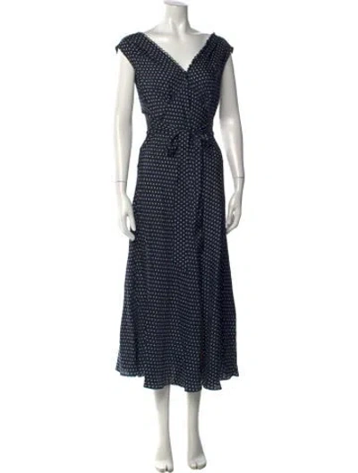 Pre-owned Doen Polka Dot Print Long Dress In Blue