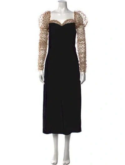 Pre-owned Doen Polka Dot Print Midi Length Dress In Black
