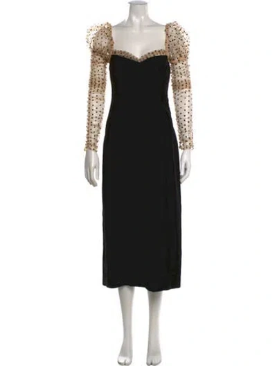 Pre-owned Doen Polka Dot Print Midi Length Dress In Black