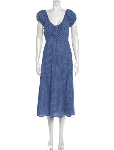 Pre-owned Doen Polka Dot Print Midi Length Dress In Blue