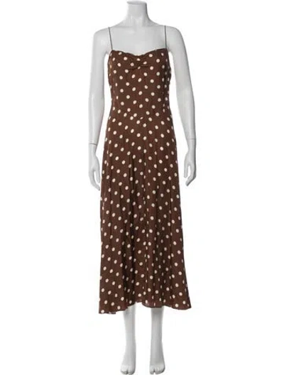 Pre-owned Doen Polka Dot Print Midi Length Dress In Brown