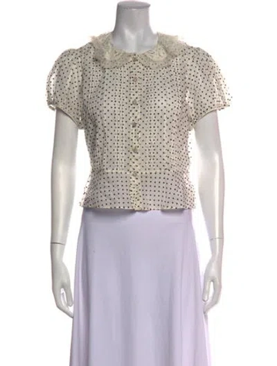 Pre-owned Doen Polka Dot Print Short Sleeve Blouse In Neutrals
