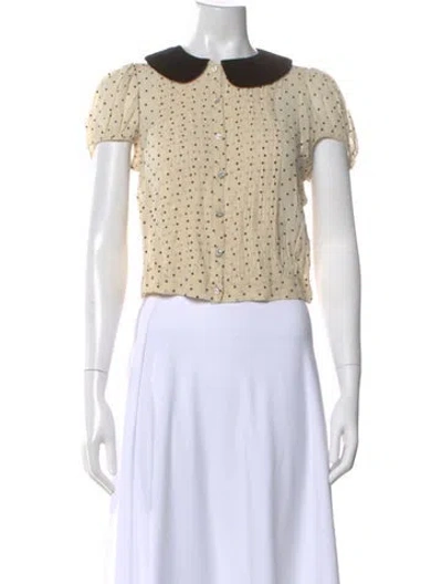 Pre-owned Doen Polka Dot Print Short Sleeve Blouse W/ Tags In Neutral