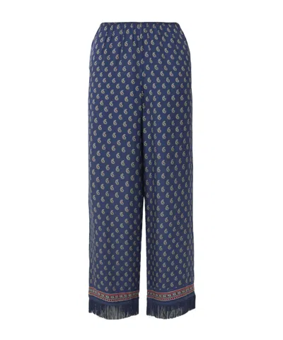 Doen Lavon Fringed Paisley-print Silk Straight-leg Pants In Blue