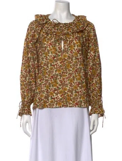 Pre-owned Doen Printed Bateau Neckline Blouse In Yellow