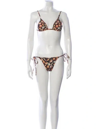 Pre-owned Doen Printed Bikini In Pink
