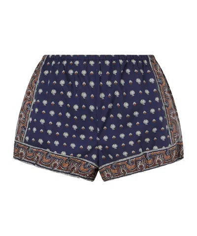Doen Vienna Printed Cotton Shorts In Blue