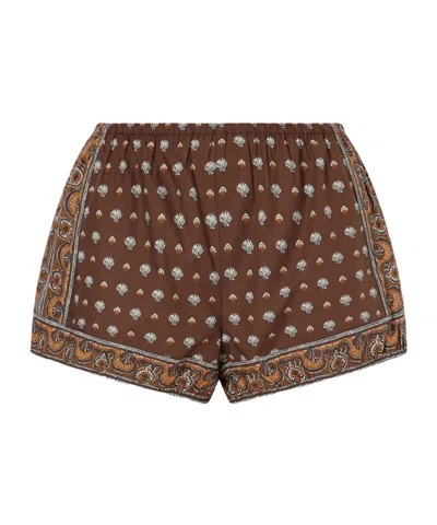 Doen Printed Cotton Shorts In Brown
