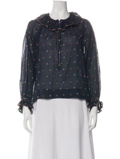 Pre-owned Doen Printed Crew Neck Blouse In Green