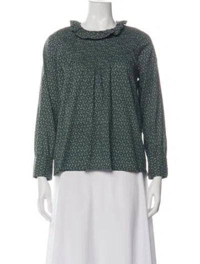 Pre-owned Doen Printed Crew Neck Blouse In Green