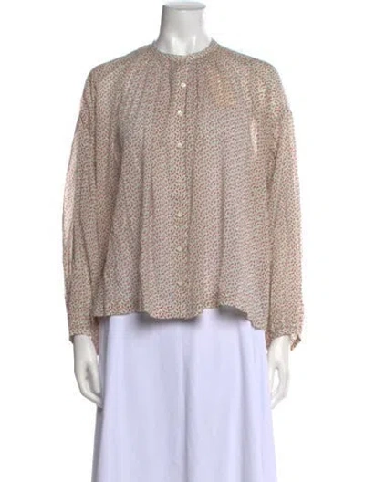 Pre-owned Doen Printed Crew Neck Blouse In Neutral