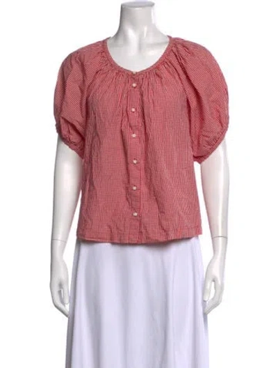 Pre-owned Doen Printed Crew Neck Blouse In Red