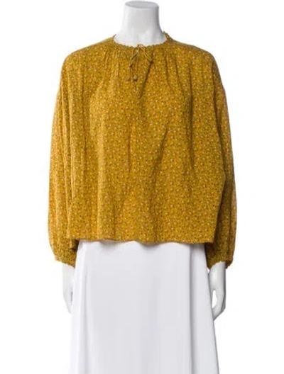 Pre-owned Doen Printed Crew Neck Blouse In Yellow