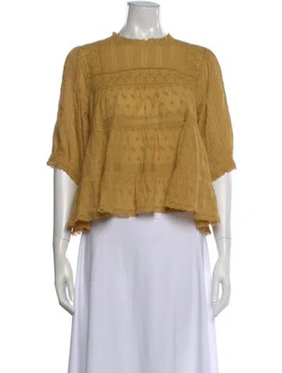 Pre-owned Doen Printed Crew Neck Blouse In Yellow