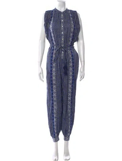 Pre-owned Doen Printed Crew Neck Jumpsuit In Blue