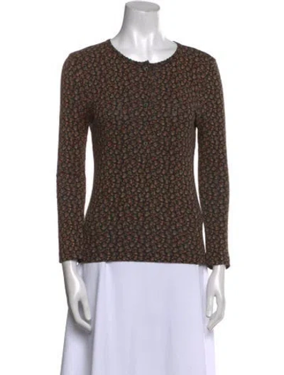 Pre-owned Doen Printed Crew Neck Top In Black