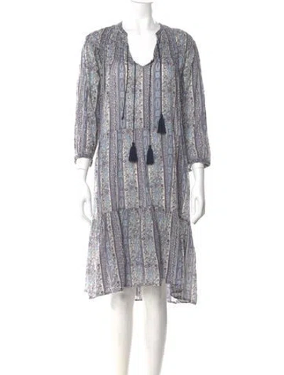 Pre-owned Doen Printed Knee-length Dress In Blue